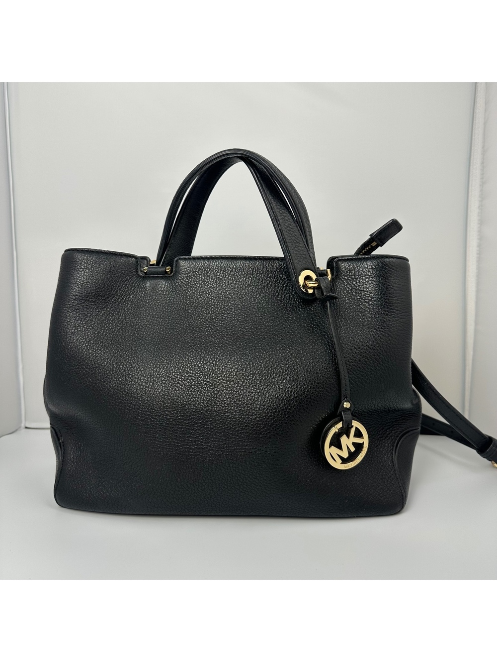 Michael Kors Black Leather Anabelle Large Satchel Handbag with Gold Hardware